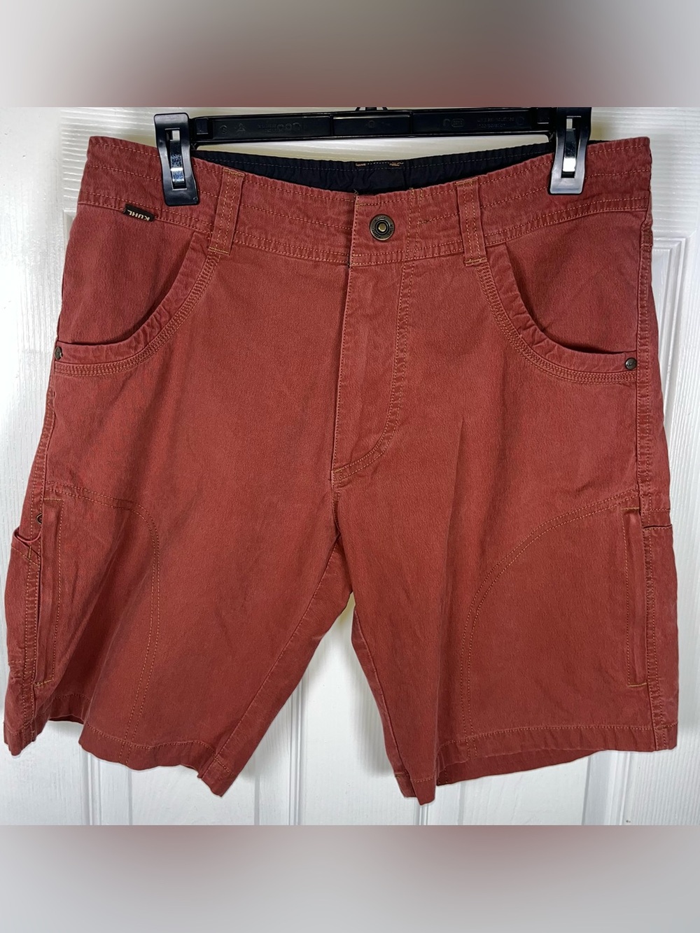 KUHL Men’s Revolvr Cargo Shorts Rare Red Vintage Patina Dye Hiking Cotton Blend